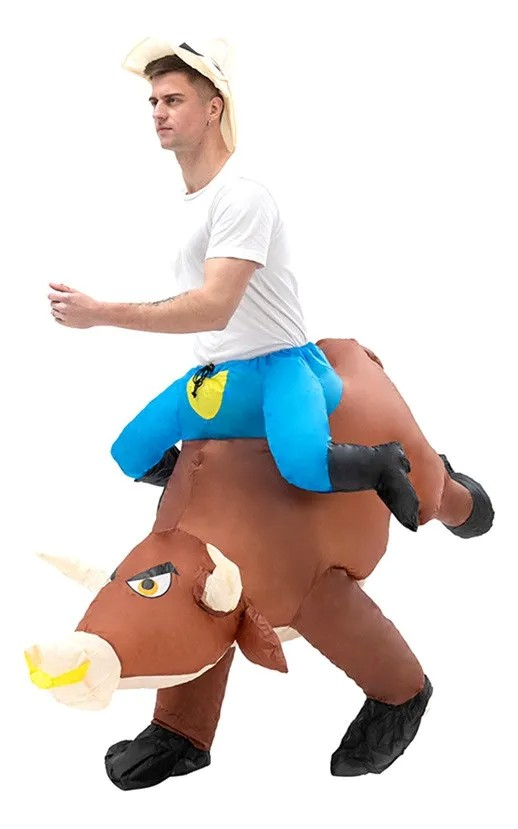 Disfraz Inflable De Vaquero Y Toro + Sombrero Adulto 150-190cm