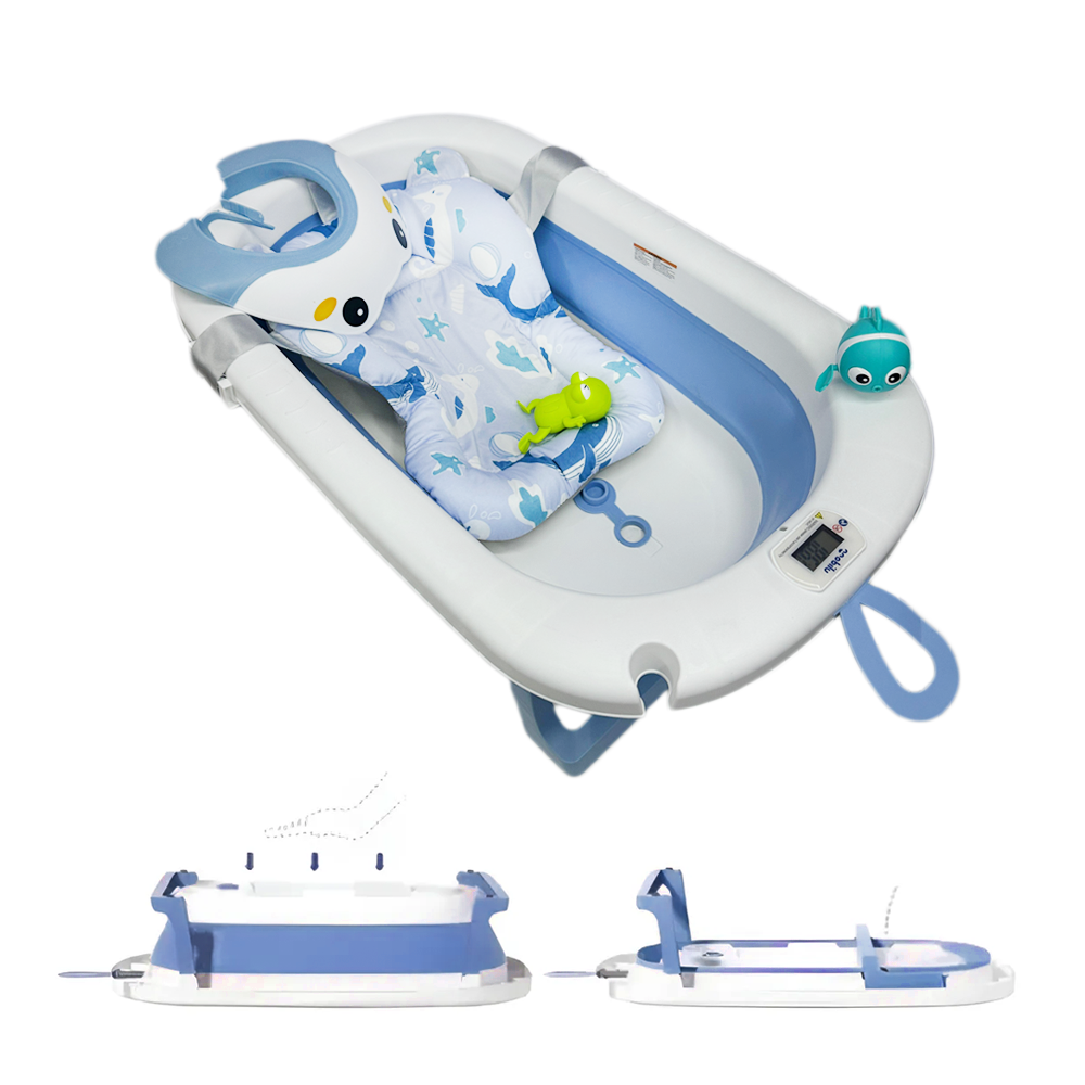 Bañera Para Bebe Plegable Con Termometro +Cojín+Gorro De Baño +Juguetes Flotantes!