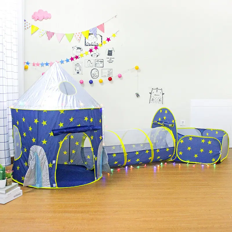 Carpa Castillo Espacial 3 en 1 con túnel y zona de juegos Rosa