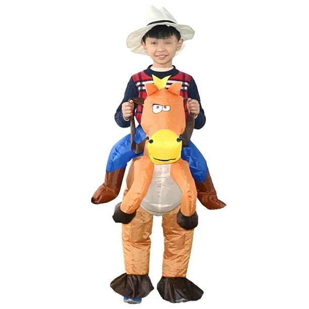 Disfraz Inflable Caballo + Sombrero Para Niño Con Ventilador Y Caja De Baterías Halloween 80-120cm