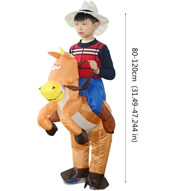 Disfraz Inflable Caballo + Sombrero Para Niño Con Ventilador Y Caja De Baterías Halloween 80-120cm