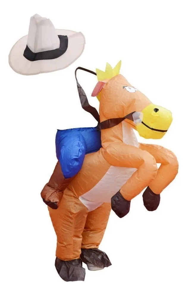 Disfraz Inflable Caballo + Sombrero Para Niño Con Ventilador Y Caja De Baterías Halloween 80-120cm