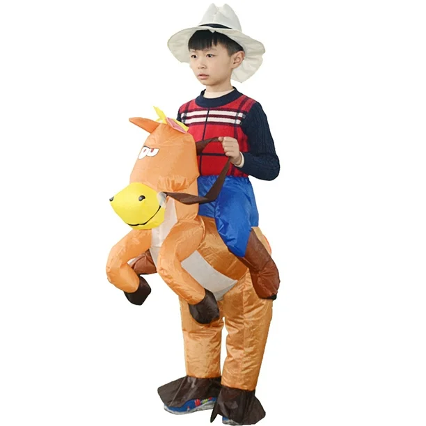 Disfraz Inflable Caballo + Sombrero Para Niño Con Ventilador Y Caja De Baterías Halloween 80-120cm