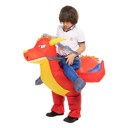 Disfraz Inflable Dragón De Fuego Para Niño Con Ventilador Y Caja De Baterías Halloween 88x144cm