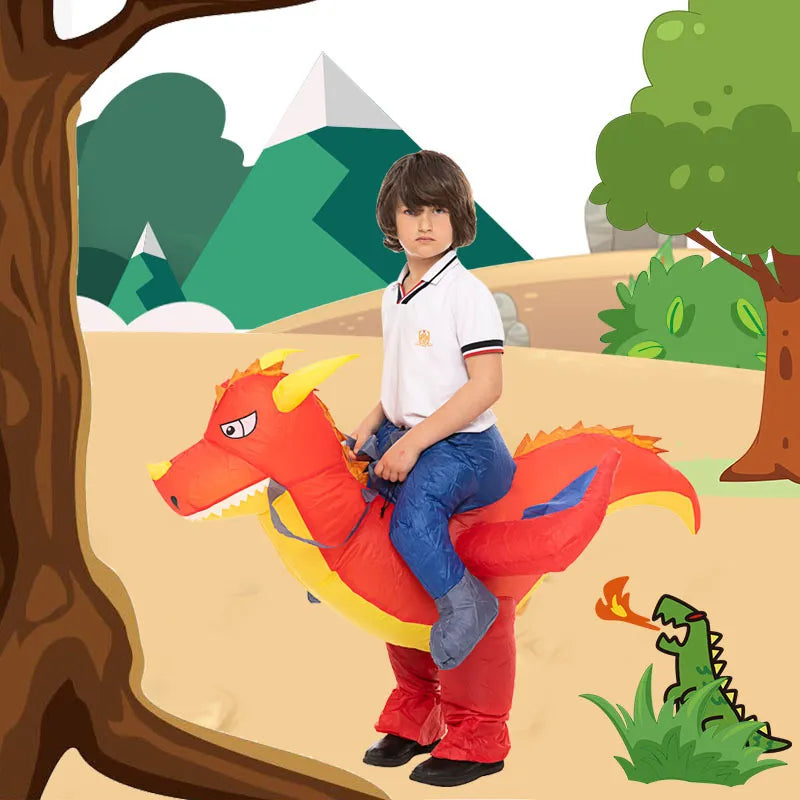 Disfraz Inflable Dragón De Fuego Para Niño Con Ventilador Y Caja De Baterías Halloween 88x144cm