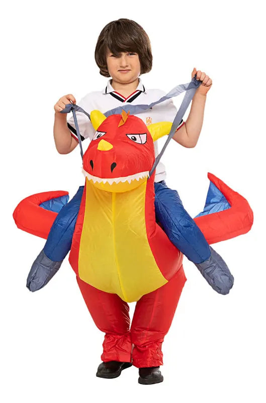 Disfraz Inflable Dragón De Fuego Para Niño Con Ventilador Y Caja De Baterías Halloween 88x144cm