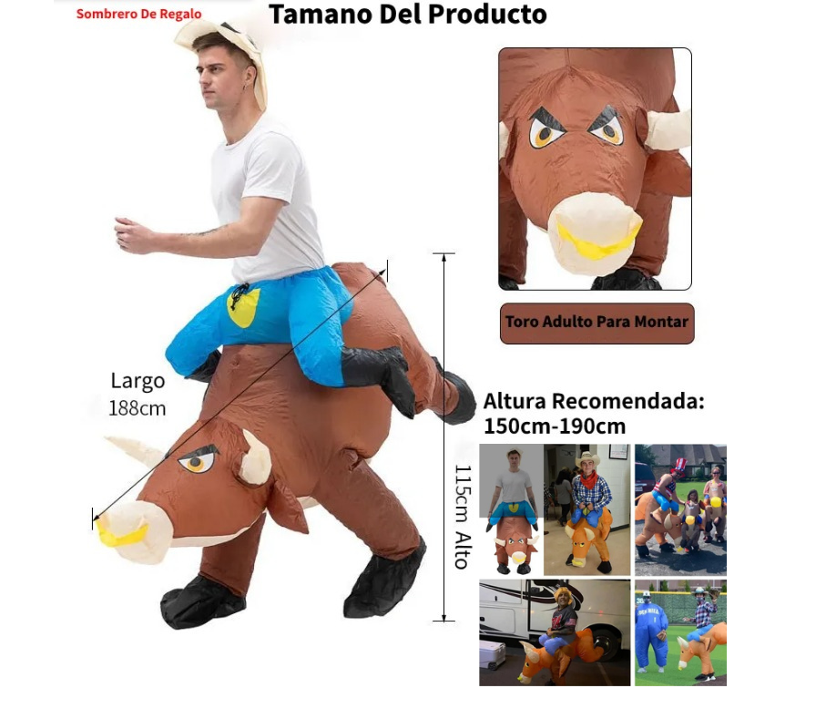 Disfraz Inflable De Vaquero Y Toro + Sombrero Adulto 150-190cm