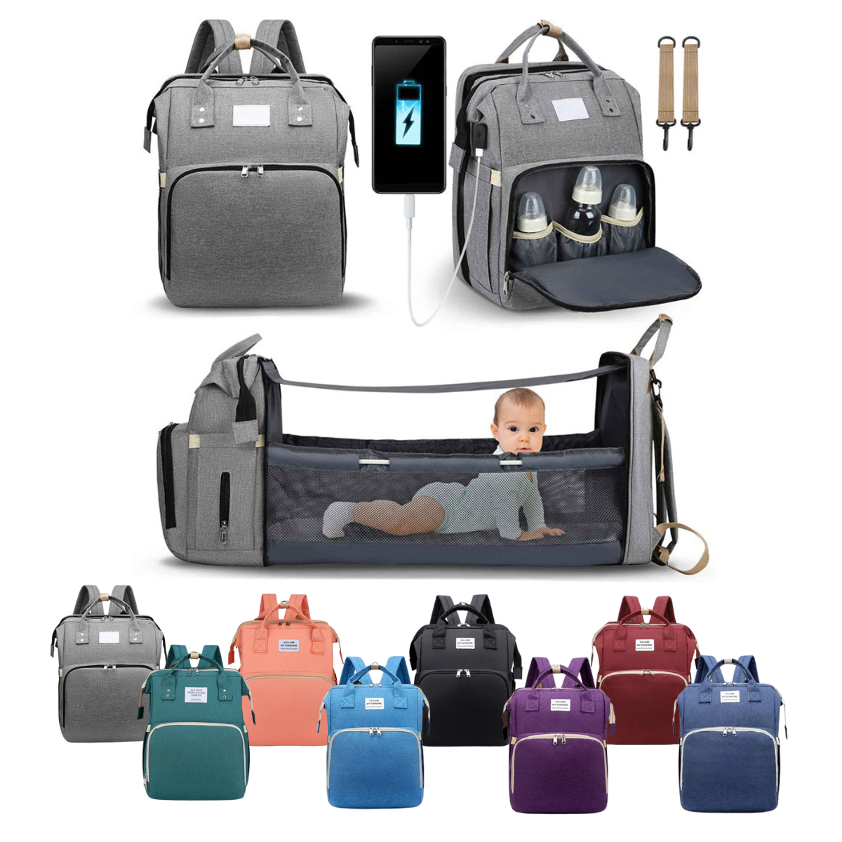 Morral Pañalera Tipo Cuna Con Cambiador 3 en 1