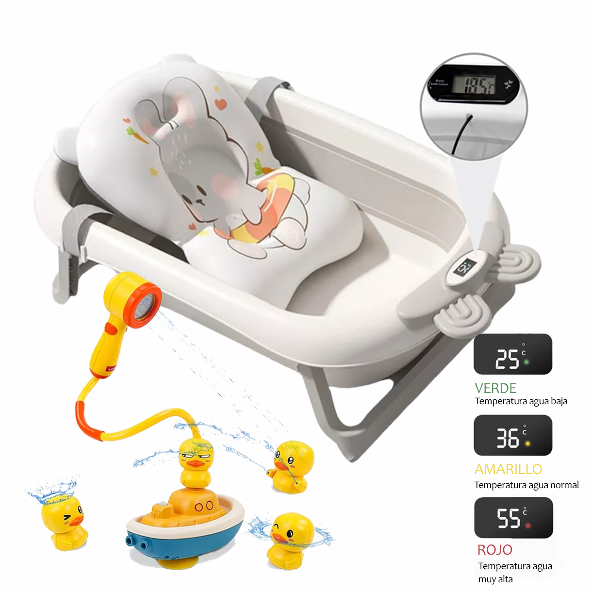 Bañera Tina Grande Para Bebe Plegable Con Termometro Digital+Cojín