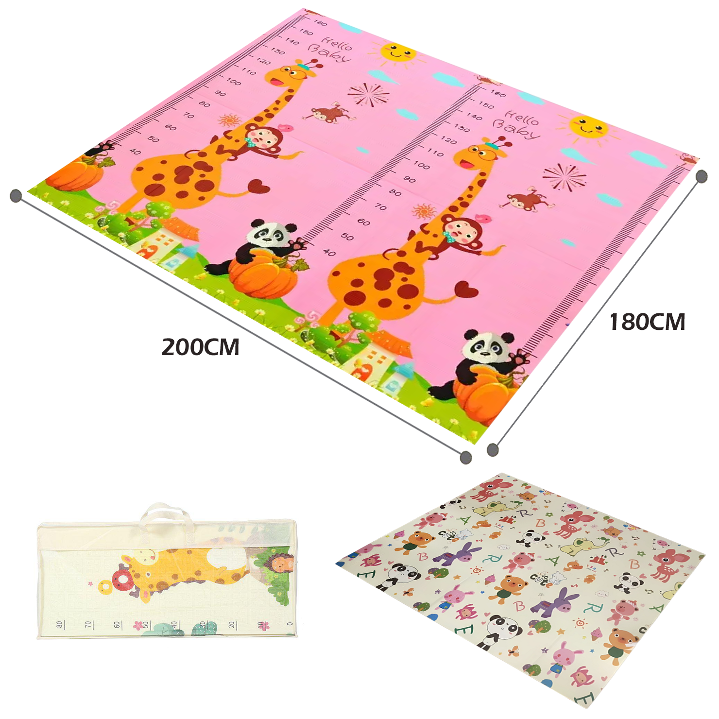 Tapete Extra Grande Plegable Para Bebé 200x180 Cm Doble Faz