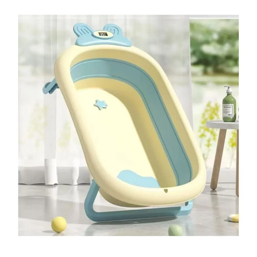 Bañera Tina Grande Para Bebe Plegable Con Termometro Digital+Cojín