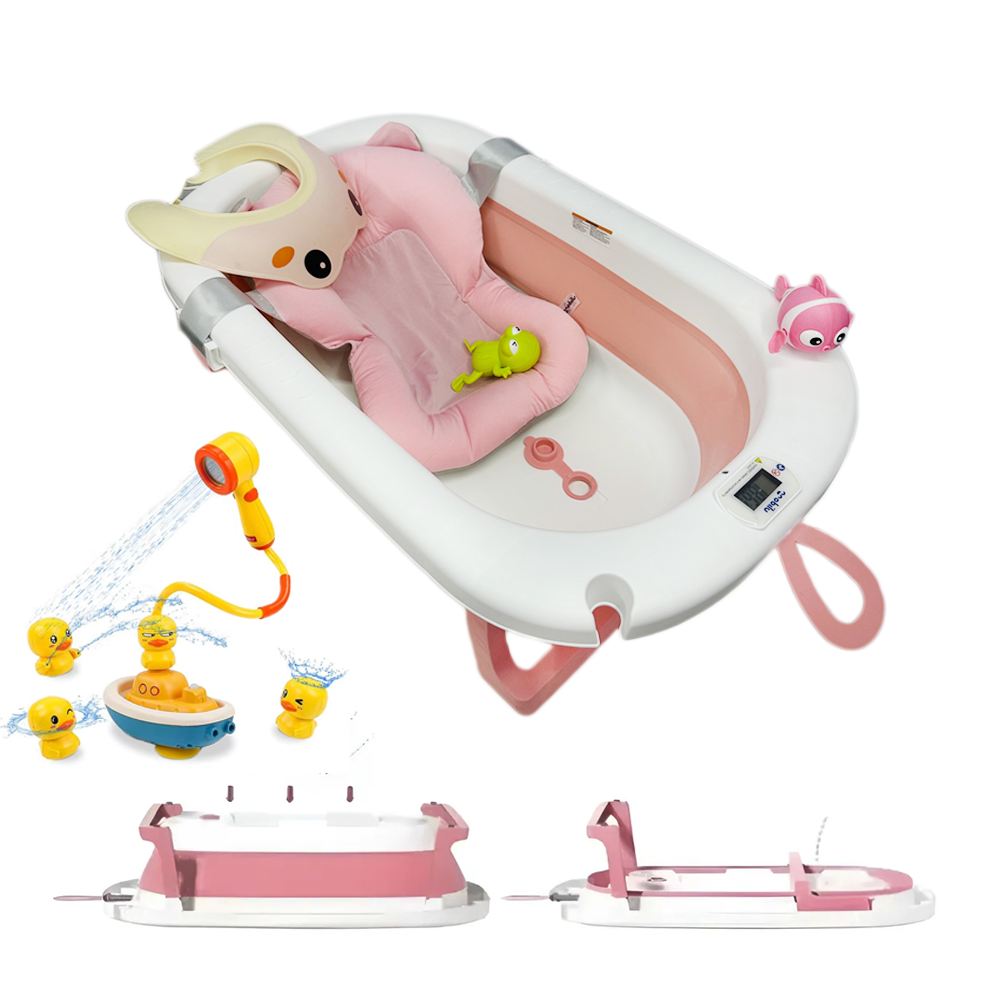 Bañera Para Bebe Plegable Con Termometro +Cojín+Gorro De Baño +Juguetes Flotantes!