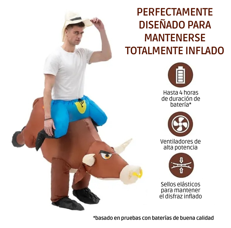 Disfraz Inflable De Vaquero Y Toro + Sombrero Adulto 150-190cm