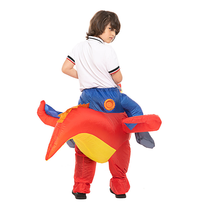Disfraz Inflable Dragón De Fuego Para Niño Con Ventilador Y Caja De Baterías Halloween 88x144cm